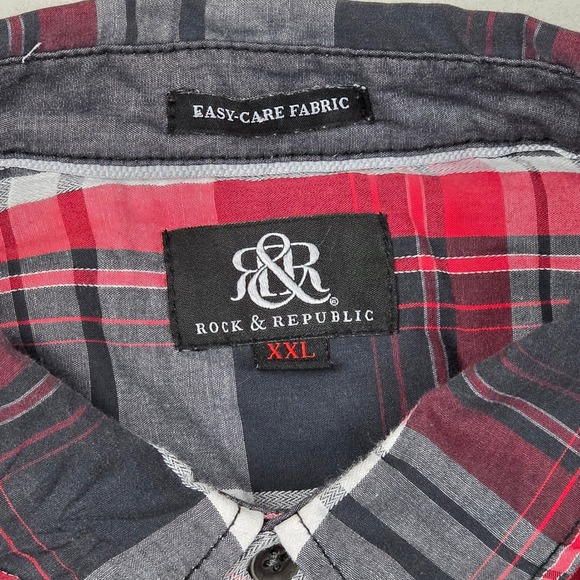 ROCK & REPUBLIC Mens Long Sleeve Plaid Button Up Shirt XXL Easy Care Fabric 2XL - Picture 6 of 7